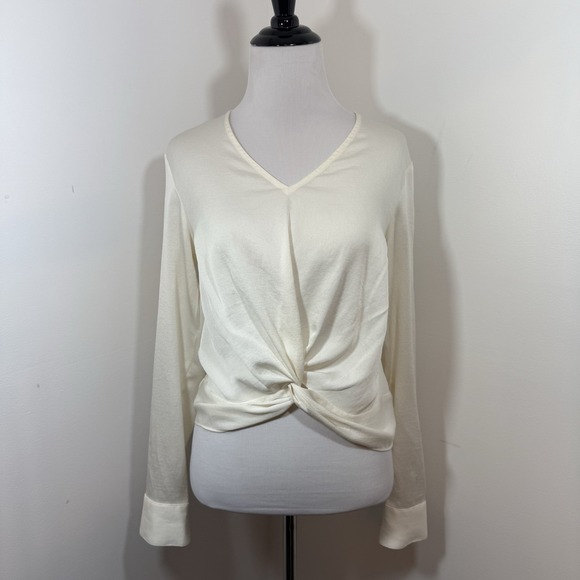 Express Blouse Shirt Size XS Twist Front Long Sleeve Ivory Off White Top - Picture 2 of 10